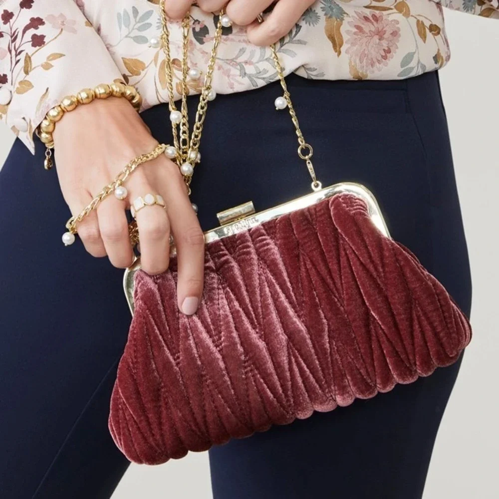 NWT Spartina‎ 449 Velvet Dusty Mauve Southern Old-money Kiss Lock Clutch Purse